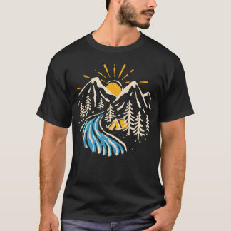 T-shirt Camping randonnée montagne nature rivière vintage