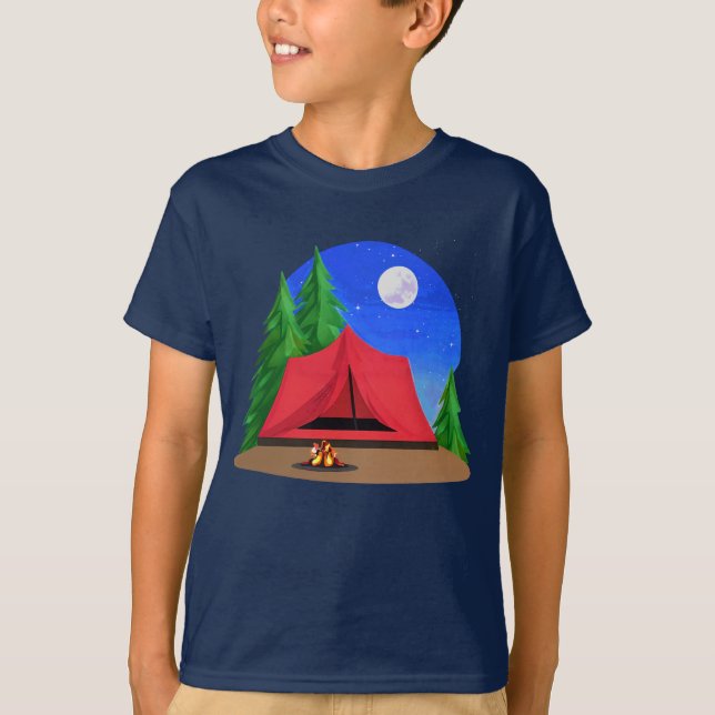 T-shirt Camping sous une Pleine lune Tee pour enfants (Devant)