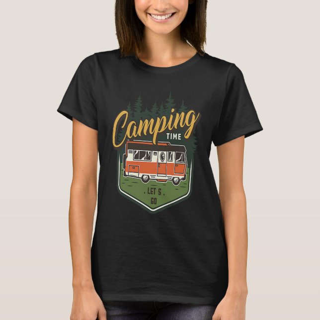 T-shirt Camping Time Let's Go Forest Green Car Summer (Devant)
