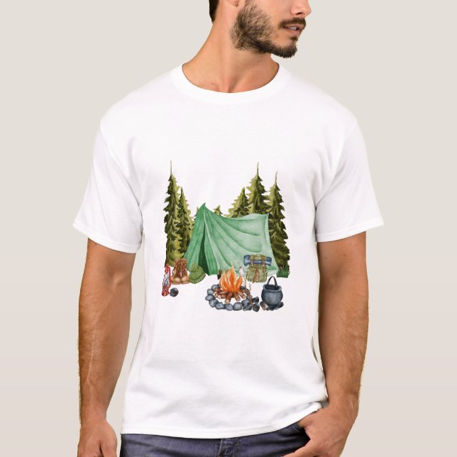 T-shirt Camping Trip Campfire, Tente, Camping dans les Boi (Devant)