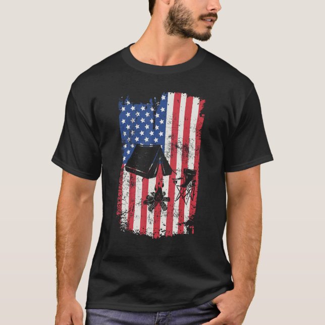 T-shirt Camping USA American flag 4th Of July Outdoor Camp (Devant)