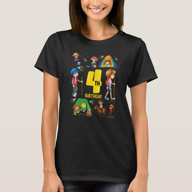 T-shirt Camping Vache Pêche 4 Ans Âge 4e Anniversaire Gi (Devant)