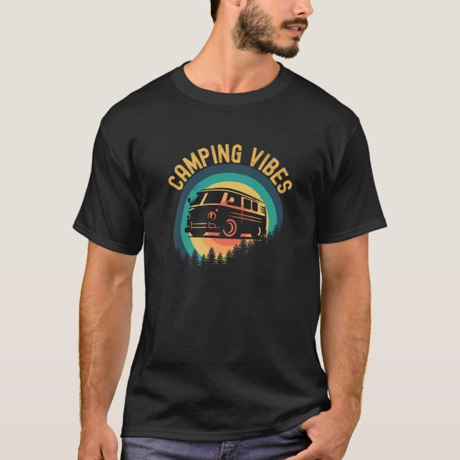 T-shirt Camping Vibes Retro Camper Camper À feuillage pers (Devant)