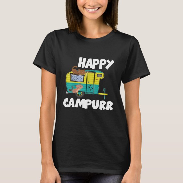 T-shirt Campurr Heureux Camping Mignon Chat (Devant)