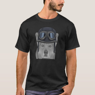 T-shirt Canaan Dog Portant un casque de moto Vintage