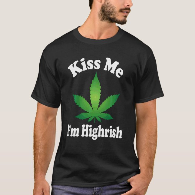 T-shirt Canabis Drôle Hippie Lucky Weaf Leaf Kiss Me I M H (Devant)