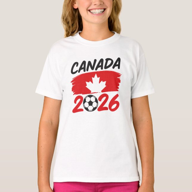 T-shirt Canada 2026 Soccer Fan Design with Maple Leaf (Devant)