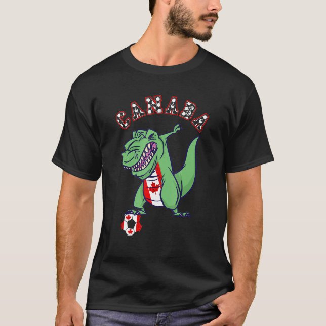 T-shirt Canada Dabbing Rex Dino Maple Leaf Soccer canadien (Devant)