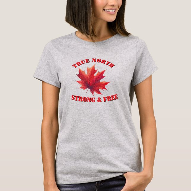T-shirt Canada Vraie Nord Forte et libre Feuille d'érable (Devant)