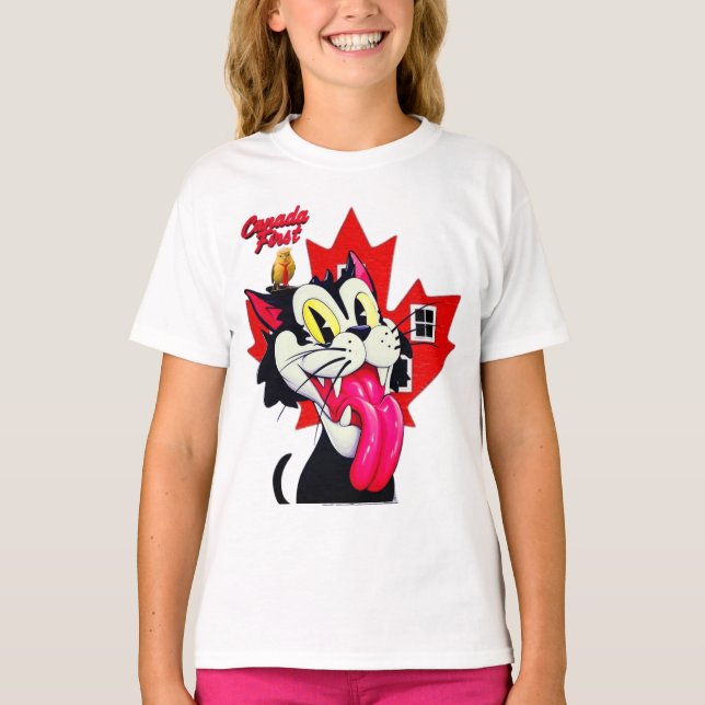 T-SHIRT CANADAFIRST AVEC CHAT ET OISEAU (Devant)