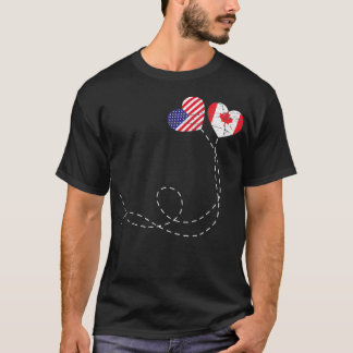 T-shirt Canadian American Flag Hearts US Drapeau Maple Lea