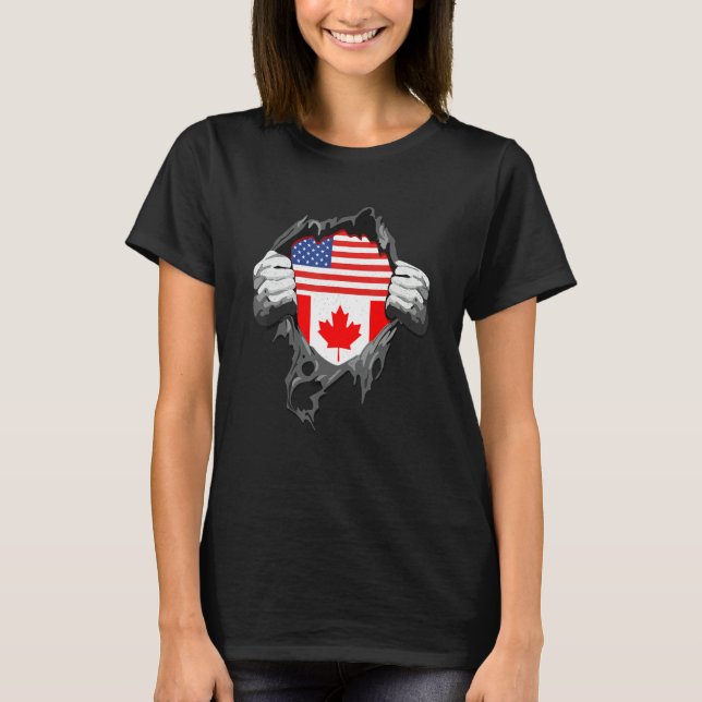 T-shirt Canadian American Flag ROOTS Canada USA Flag Day (Devant)