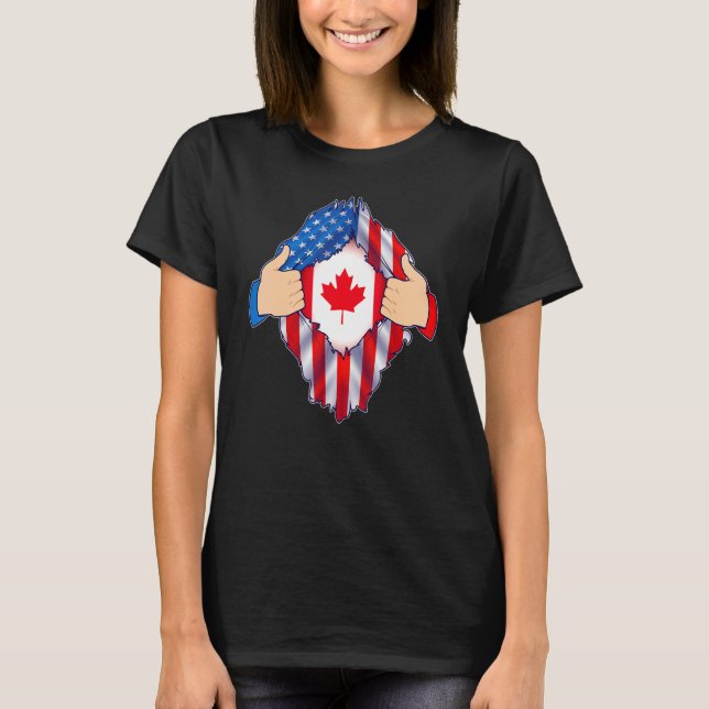 T-shirt Canadian Blood Inside Me Shir Canada Usa Flag Men  (Devant)