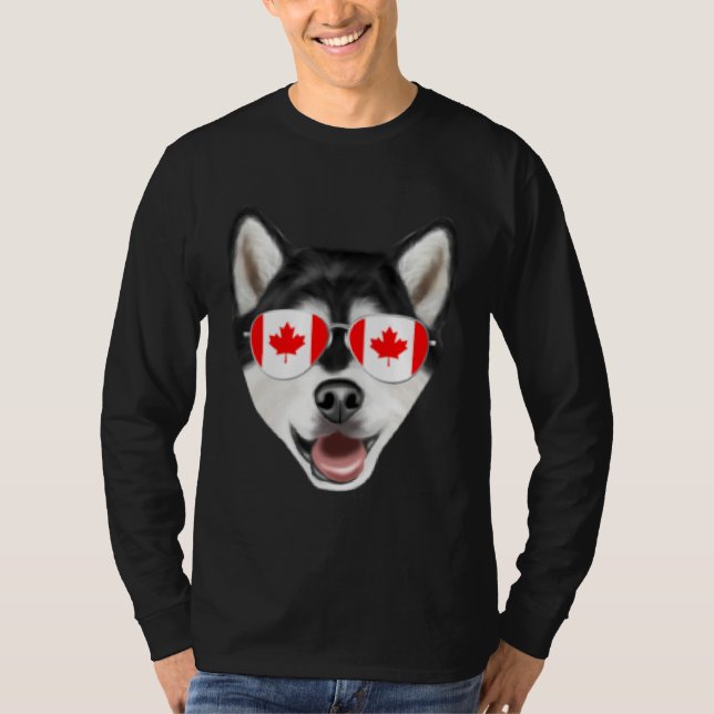 T-shirt Canadian Flag Alaskan Malamute Dog Canada Pocket (Devant)