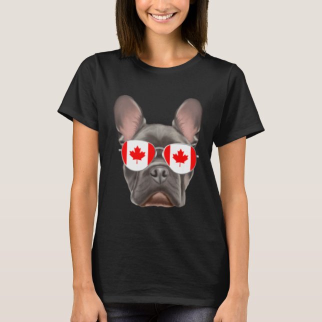 T-shirt Canadian Flag French Bulldog Dog Canada Pocket (Devant)