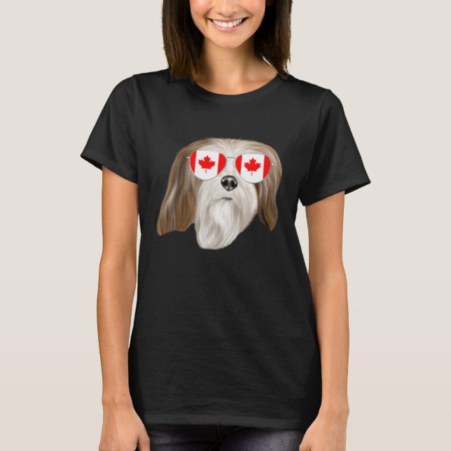 T-shirt Canadian Flag Lhasa Apsos Dog Canada Pocket (Devant)