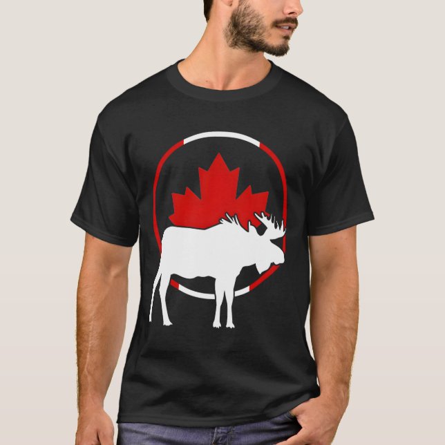 T-shirt Canadian Flag Maple Leaf Moose Antlers Animal Cana (Devant)