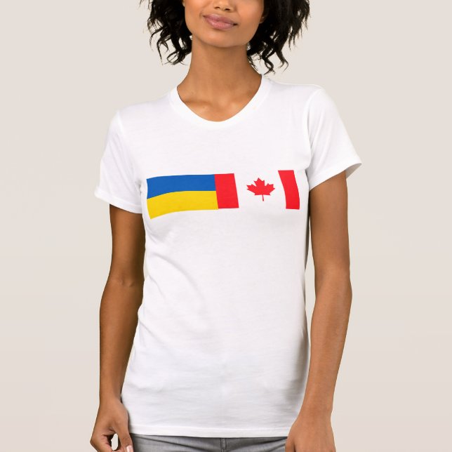 T-shirt Canadian I stand with Ukraine. CAN & UKR flags. (Devant)