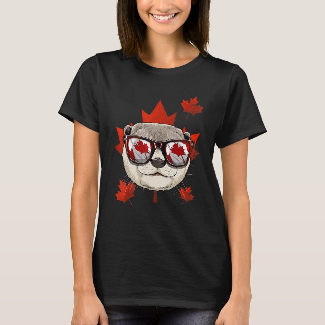 T-shirt Canadian Otter Maple Tree Leaf Canada Flag Sea Ott (Devant)