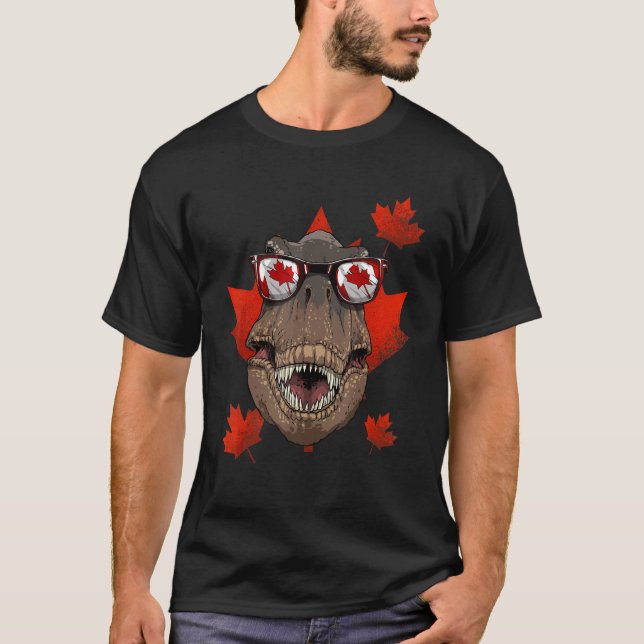 T-shirt Canadian Rex Maple Tree Leaf Canada Flag Dinosaur (Devant)