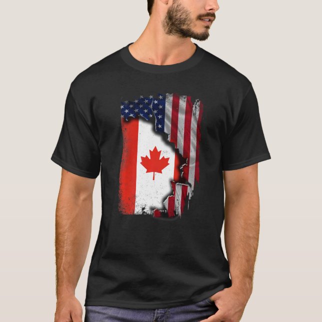 T-shirt Canadian ROOTS Drapeau semi-américain Patriotique  (Devant)