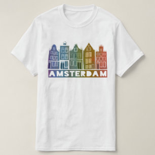T-shirt Canal House Row Amsterdam Holland Dutch Rainbow