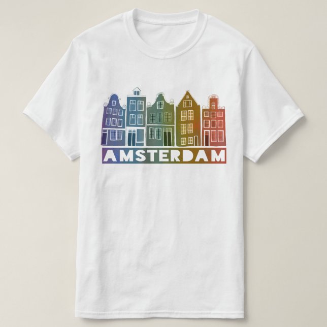 T-shirt Canal House Row Amsterdam Holland Dutch Rainbow (Design devant)