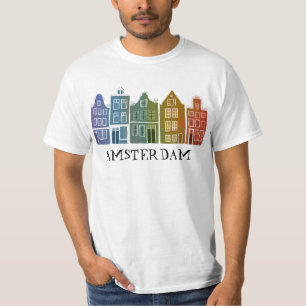 T-shirt Canal House Row Amsterdam Holland Dutch Rainbow