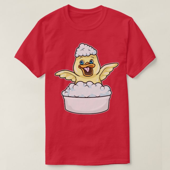 T-shirt Canard à la baignade dans la baignoire avec mousse (Design devant)