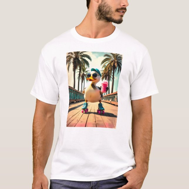 T-shirt Canard à roulettes drôle d'été rétro  (Devant)