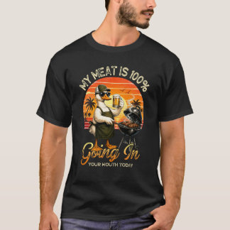 T-shirt Canard BBQ grillade de viande plage coucher de sol