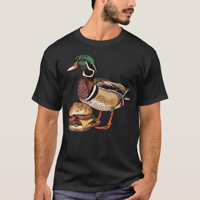 T-shirt Canard branchu mangeant un hamburger (Devant)
