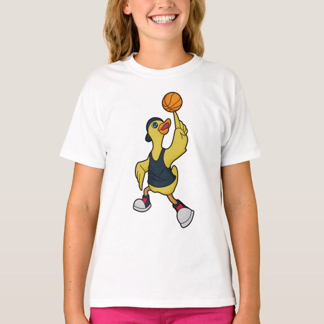 T-shirt Canard comme joueur de basketball avec basket-ball (Devant)
