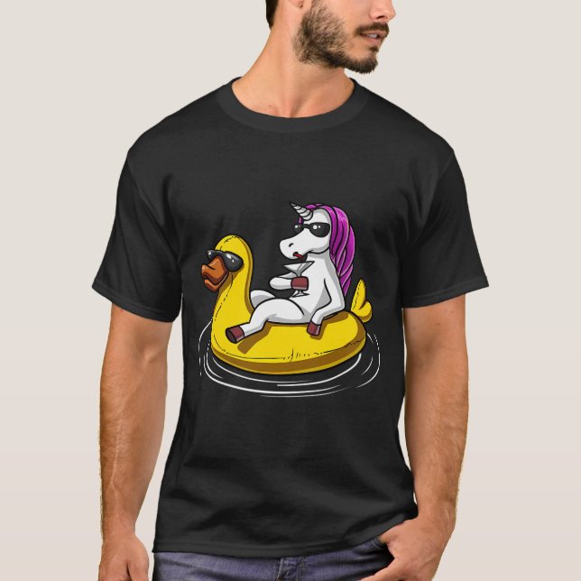 T-shirt Canard de bain à cheval sur licorne flottant (Devant)