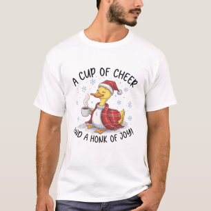 T-shirt Canard de Noël Café avec Chapeau de Père Noël