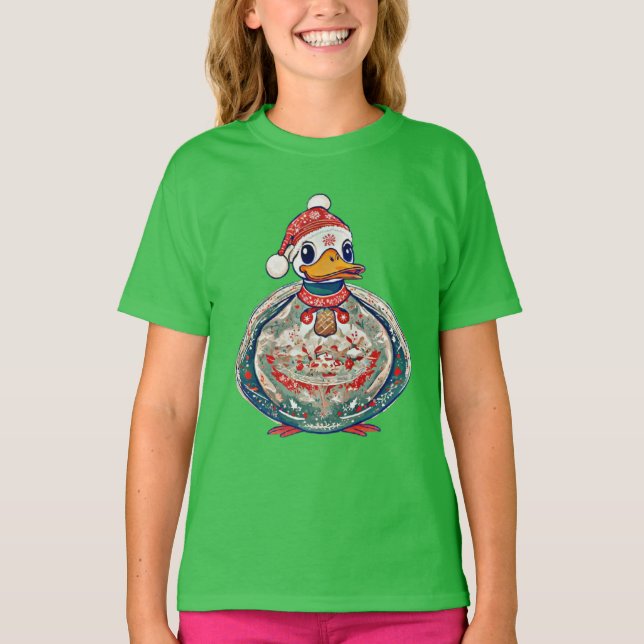 T-shirt Canard De Noël En Folklore Portant Un Chapeau De P (Devant)