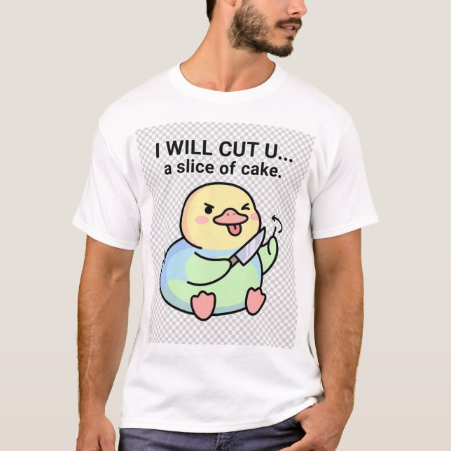 T-shirt Canard drôle avec gâteau de couteau de jeu de mots (Devant)