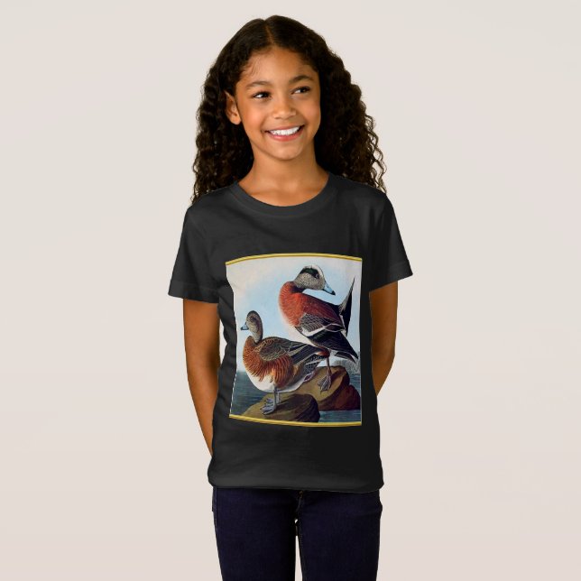 T-Shirt Canards de Widgeon américain sur une roche (Devant entier)