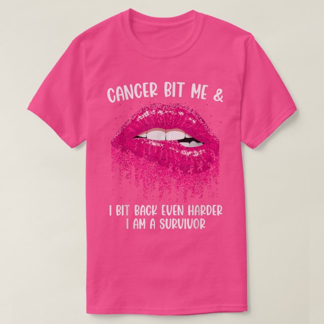 T-shirt Cancer Bit Me Je suis un survivant Bting Lips Brea (Design devant)