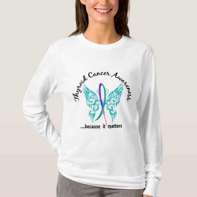 T-shirt Cancer de la thyroïde grunge du papillon 6,1 de (Devant)