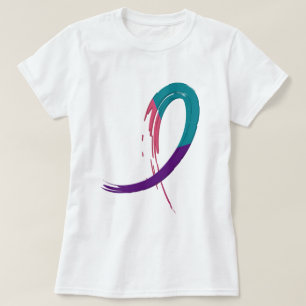 T-shirt Cancer de la thyroïde Teal, pourpre, et ruban A4