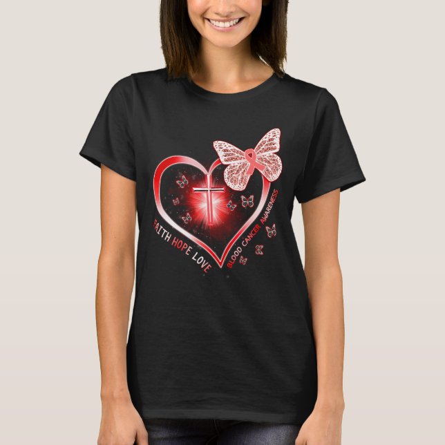 T-shirt cancer du sang coeur croix cadeau survivant guerri (Devant)