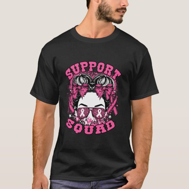 T-shirt Cancer du sein Coquette rose Bow Messy Bun Support (Devant)