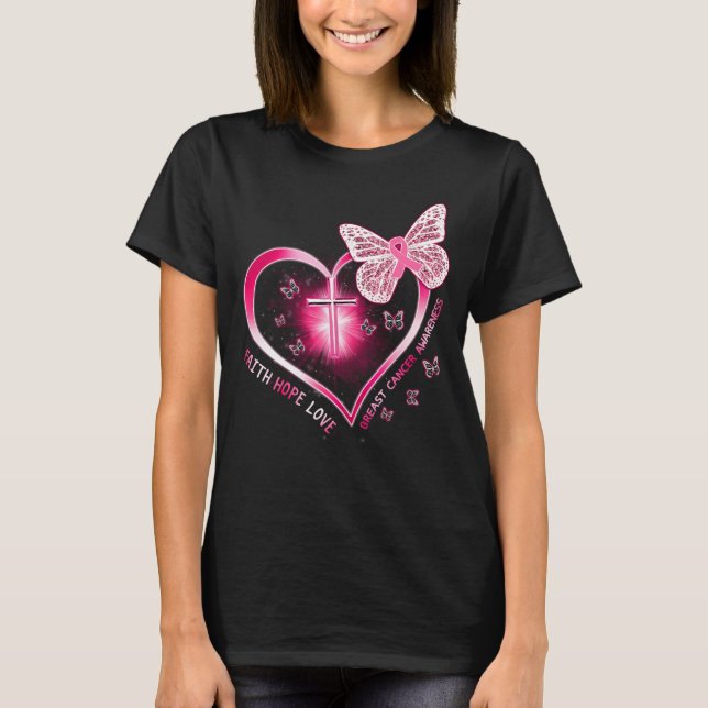 T-shirt cancer du sein croix du coeur papillon cadeau surv (Devant)