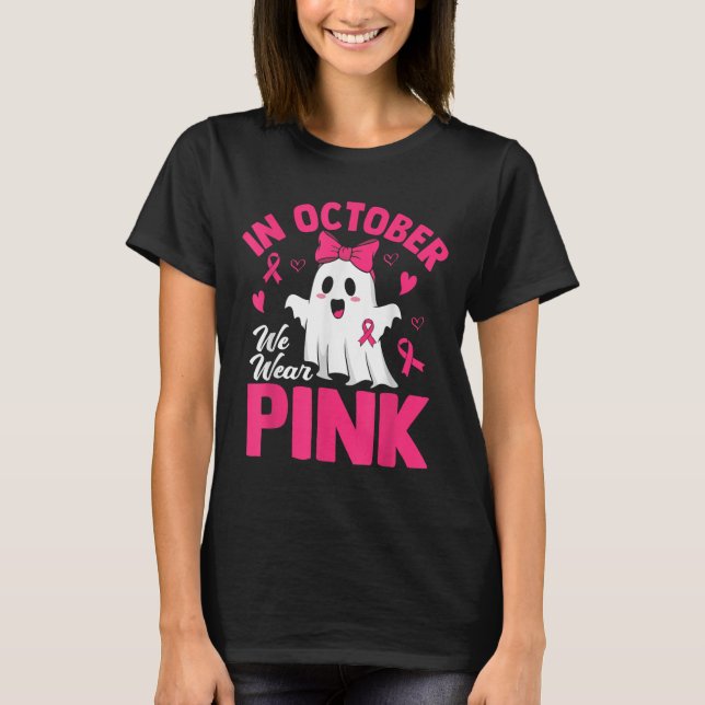 T-shirt Cancer du sein Femmes Halloween Filles En Octobre  (Devant)