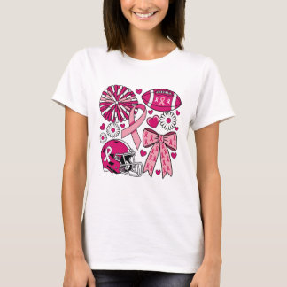 T-shirt Cancer du sein Football Rose Pom Pom Casque Ruban