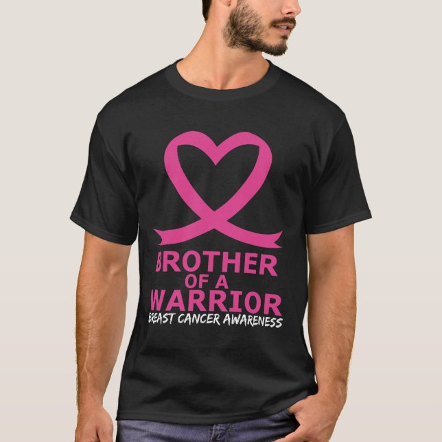 T-shirt Cancer Du Sein Frère D'Un Guerrier Coeur Rose Ribb (Devant)
