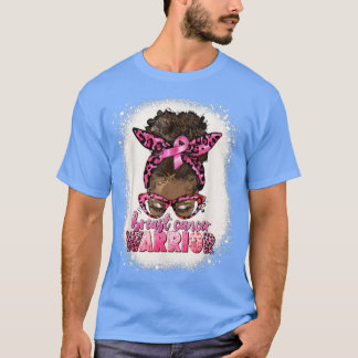 T-shirt Cancer du sein guerrière Afro Messy Bun Femmes ros