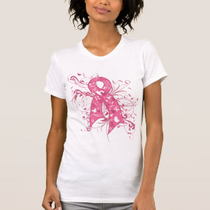 T-shirt Cancer du sein Pink Floral Ribbon Swirl