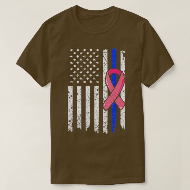 T-shirt Cancer du sein Police American Flag Pink Ribbon Fi (Design devant)